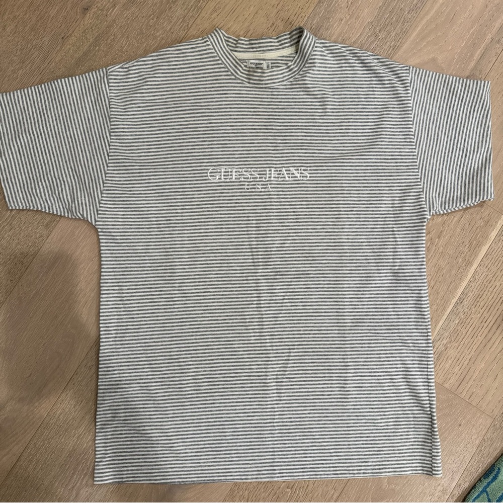 VINTAGE Guess Black and White Striped Tee